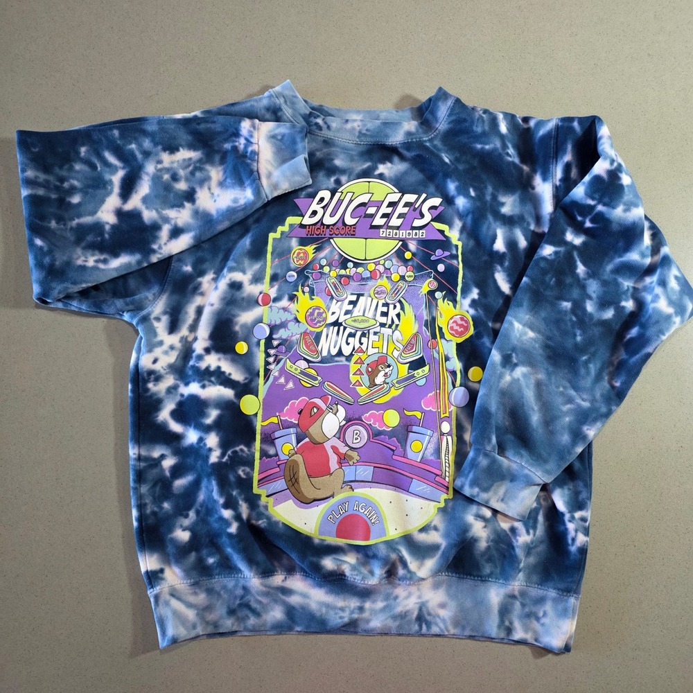 Buc-ee's Beaver Nuggets Tie Dye Sweatshirt Mens Medium Blue Pinball Graphic
